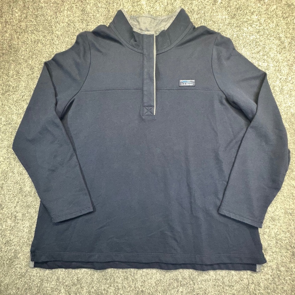 L.L.Bean Mock Neck Button Pullover Womens 1X‎ Navy Blue 504433 Cotton